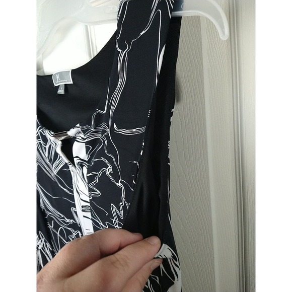 JM Collection Sleeveless Black White Abstract V Neck A Line Dress. Size L - Picture 5 of 10